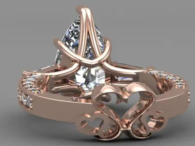 Rose Gold Women Diamond Ring 3D print model 3D print model 15