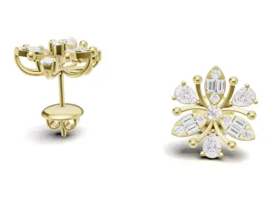 Cluster Diamond Stud Earrings With Baguette  Pear Style 3D print model