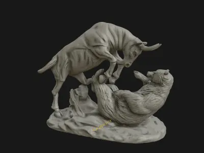 Bull vs Bear sculpture Ready to Print 3D print model