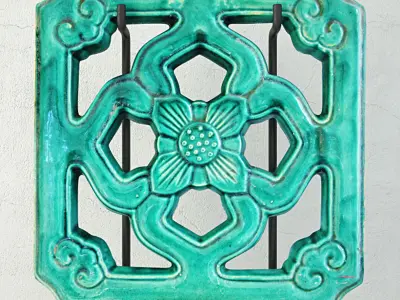 Emerald Green Chinese Glazed Temple Tile 3D model