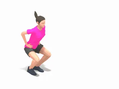 Frog jump Exercise Woman Animation Low-poly 3D model