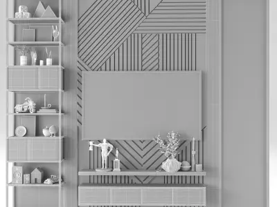 tv wall set - with shelves and mirror 3D model
