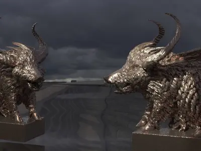 Horned Wild Boar Statue mirrored 3D model