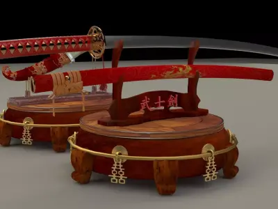 chinese display stand  with Japanese Samurai Sword  3D model