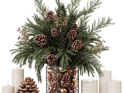 Christmas Pine Cone Decor Set 3D model