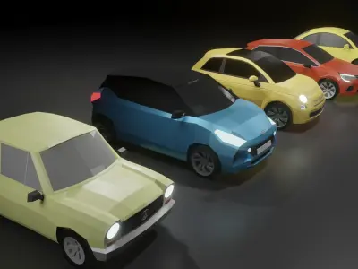 Low-poly small cars collection - 5 in 1 Low-poly 3D model