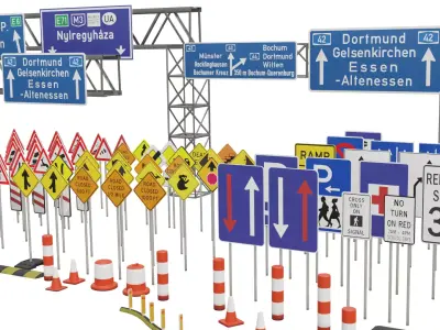 Road sing models and road side equipments 3D model