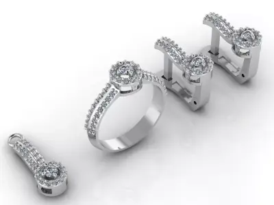 Mini Set Ring Pendant Earrings STL 3DM Womens Jewelry 3D print model