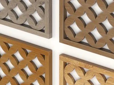 Wood Arabic Islamic pattern decorative grill screen 3D model 8