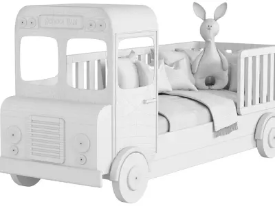 Baby cot car with toys pillow and blanket 3D model