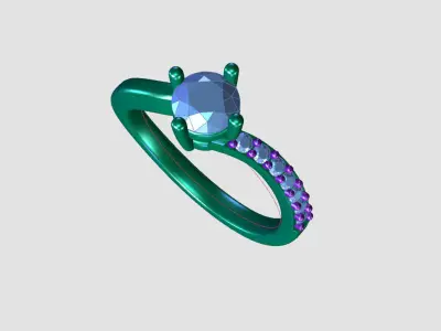 ZDR096 diamond engagement ring gold 3D print model