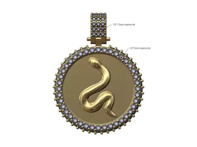 Iced snake diamond pendant with bail 3D print model