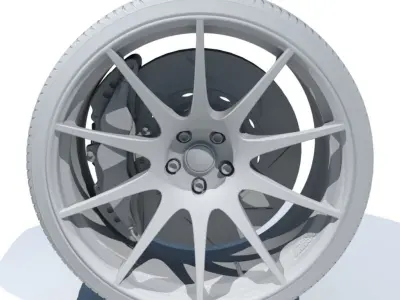  Car wheel disk tire  brake caliper and brake disk Low-poly 3D model
