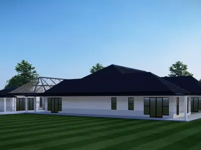 Modern Luxury Villa with Glass Atrium Roof House 3D Model 3D model