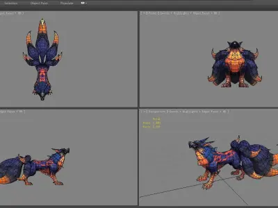 Cartoon seven tail fox - fox monster - FIREfox Low-poly 3D model