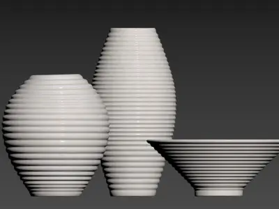 Otsu Round White Ceramic Textured Vase 3D model