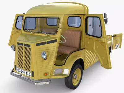 Generic 40s Van Pick Up with interior v3 3D model