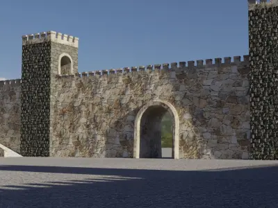 Fortified walls Low-poly 3D model