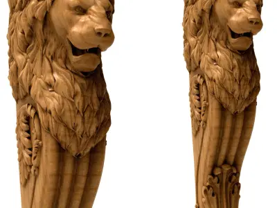 Column 3D model wood carving of lion 3D model