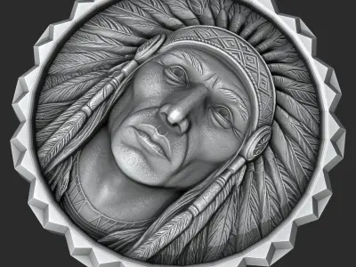 Native American coin Relief for CNC and 3D Printing 3D print model