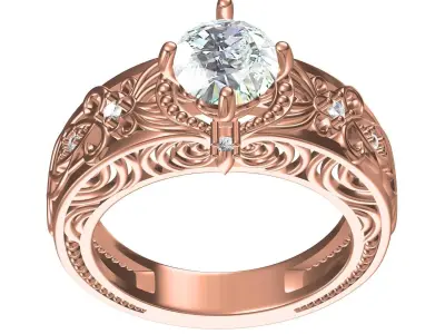 Single Round Diamond Filigree Art Deco Ring 3D print model