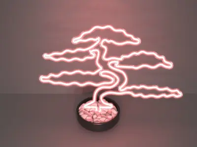 Bonsai 3 - Neon Sign in a Pot 3D model