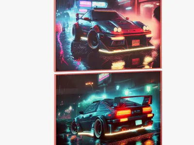 Cars of the future posters  with neon decor 3D model