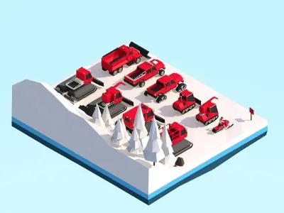 Cartoon Low Poly Winter Snow Vehicles Pack Low-poly 3D model