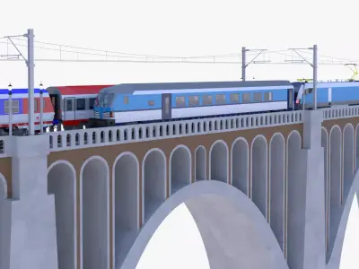Vectrain and diesel train on viaduct 3D model