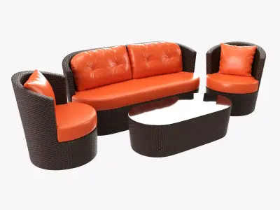 Rattan furniture set 02 3D model
