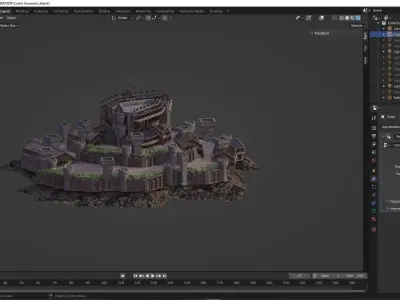 Medieval Town City Building Castle Tower Blender Low-poly 3D model