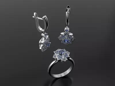 Flower rings and earrings set 3D print model