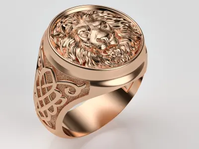 Men lion ring with ornament 3D print model
