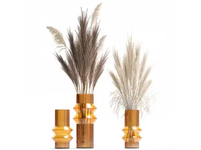 Minimalistic bouquet of dry pampas branches in a vase 316 3D model