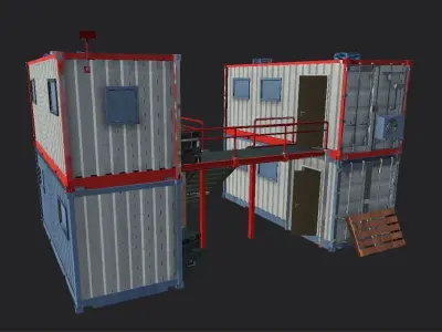 Container and a Site Office Optimized for Unreal Engine Low-poly 3D model