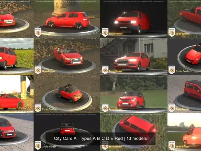 City Cars All Types A B C D E Red 3D Model Pack