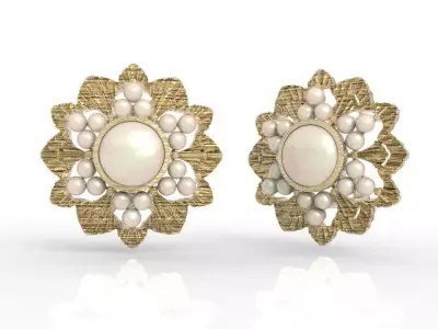 Stunning Pearl Flower Earrings 3D print model