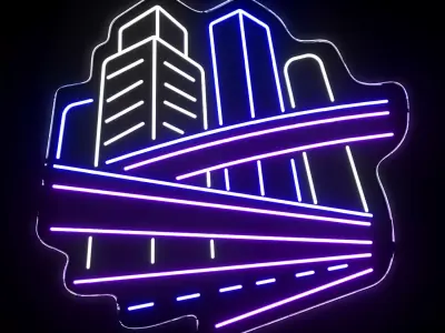 City Skyscrapers City Skyline Neon Sign 3D model