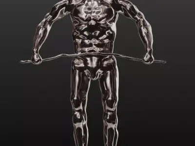Athlete silver statue of man holding pole 3D print model