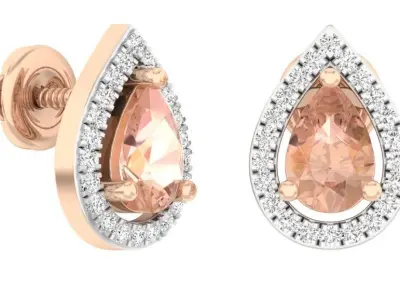 AV 325 Diamond Halo Style Ladies Teardrop Stud Earrings 3D print model