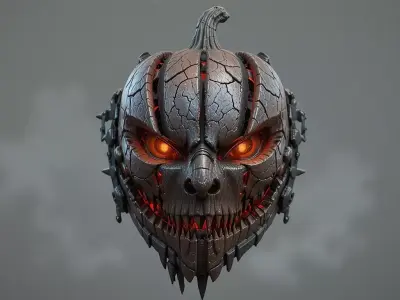 Pumpkin Warrior Mask 3D Print Halloween Battle Mask 3D model