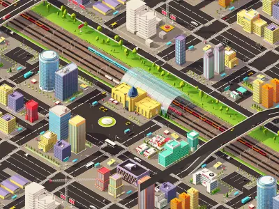 Ultimate Low Poly Megapolis City Pack2  Railway 3D model