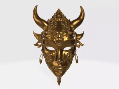 Golden Divine Demon Mask Low-poly 3D model