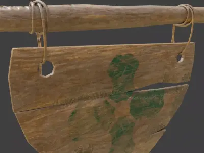medieval wooden signage with pbr Low-poly 3D model