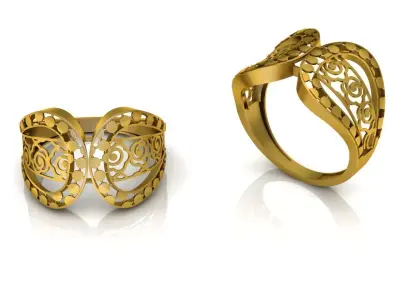 Adjustable Wide Gold Filigree Ring Openwork Laser Cut Jewelry 3D print model