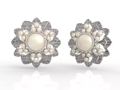 Stunning Pearl Flower Earrings 3D print model
