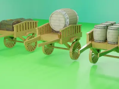 MultiModel GameModel An old car Chest Barrel 3D model