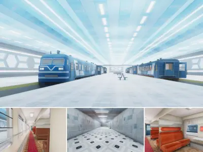 Train Passenger and Modern Train Station Low-poly 3D model