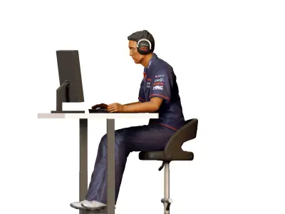 N1 Race team engineer with chair and desk 3D print model