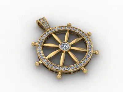 Steering wheel Gold Pendant Full Diamond 3D print model